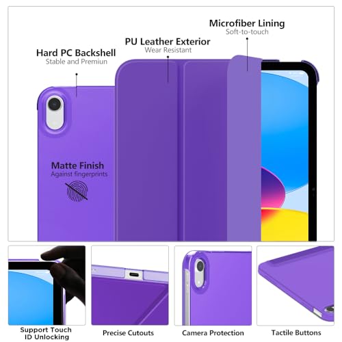 Image of MoKo for iPad (A16) 11th Generation Case 11 Inch 2025, iPad 10th Generation Case 10.9 Inch 2022, Slim Stand Hard PC Translucent Back Shell Smart Cover, Support Touch ID, Auto Wake /Sleep, Purple Violet | 2025