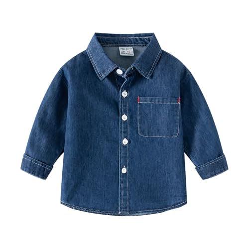 Baby Boys Girls Denim Shirt Solid Lapel Long Sleeve Single Breasted Jacket Casual Lightweight Top with Pocket