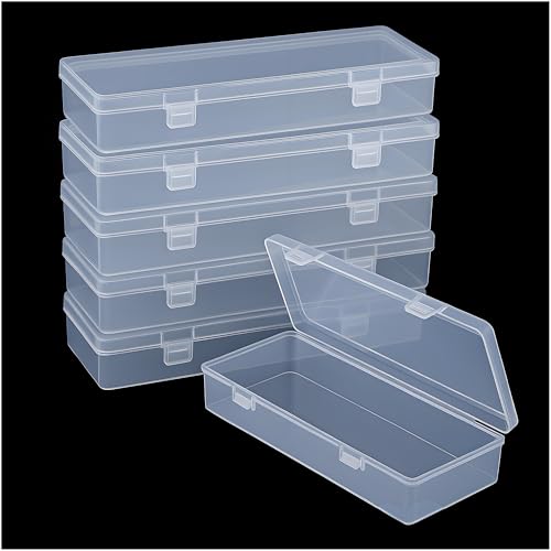Kleine Perlen-Organizer, 6 Stück, Kunststoff-Aufbewahrungsbehälter, transparente Boxen mit Scharnierdeckel und rechteckigem transparentem Bastelbedarf, DIY-Projekt mit Bögen, Etikettenaufklebern
