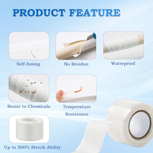 Image of Self Fusing Silicone Tape 1 in x 5' White Waterproof Rubber Leak Proof Sealing Tape Silicone Rubber Self-amalgamating Tape for Emergency Hot and Cold Water Pipe Repairs and Tool Fixation