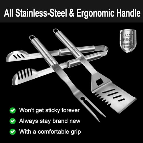 GRILLART-Grill-Tools-Grill-Utensils-Set-3PCS-BBQ-Tools-Stainless-Barbeque-Grill-Accessories-SpatulaTongsFork-wInsulated-Glove-Ideal-BBQ-Set-Grilling-Tools-for-Outdoor-Grill-Gifts-for-Men-Dad