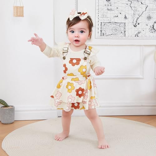 Newborn Baby Girl Outfits Long Sleeve Romper Floral Suspenders Skirt Cute Headband 3 Pcs Infant Fall Winter Clothes2