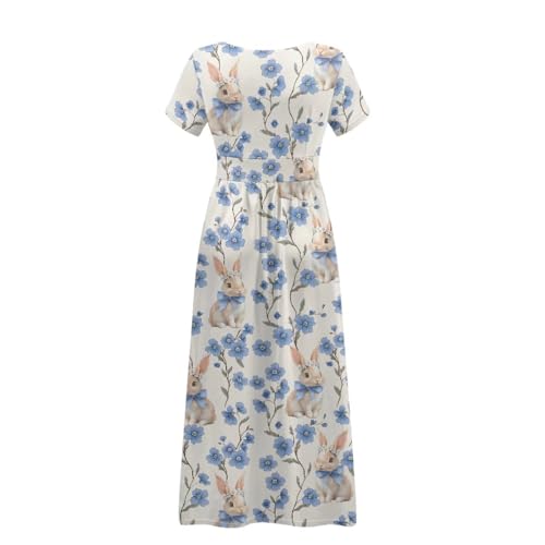 Image of Women's Fall Summer Short Sleeve Ankle Length V-Neck Party Dress with Pockets Size S-3XL