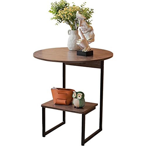 Aboxoo Small Coffee Table Rustic Brown 2 Tiers Shelf C-Shape End Table Side Table Accent Furniture For Living Room cover