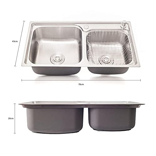 Cuba Pia Dupla Gourmet Luxo Prizi Aço Inox 304 43x78cm Kit C