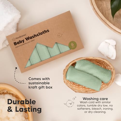 Image of KeaBabies 6-Pack Baby Washcloths - Soft Viscose Derived from Bamboo Washcloth, Baby Wash Cloths for Newborn, Kids, Bath Baby Towels, Face Towel, Face Cloths for Washing Face (Pistachio)