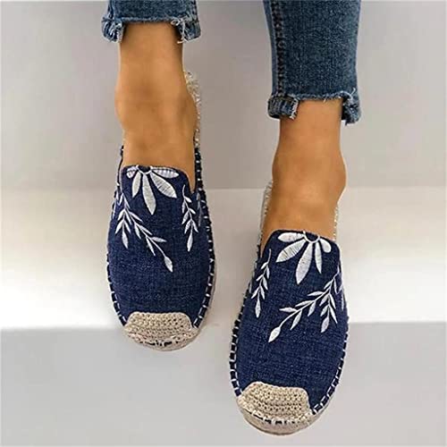 Fashion Embroidered Espadrille Flat Slippers， Women's Comfort Slides Sandals Shoes Espadrilles #TOP4