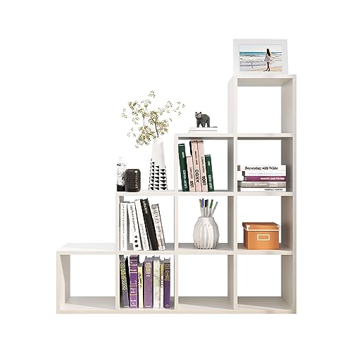 Image of Bniture 10 Tier Engineered Wood Open Book Shelf Wooden Bookshelf for Home & Study Room | Multipurpose Free Stand Book Case Storage Organizer for Living Room, Office & Home | Frosty White