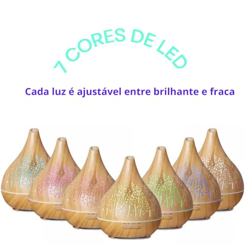 Difusor Umidificador Ultrassônico 400ml Com LED 7 Cores E Controle Remoto Para Aromaterapia Relaxant