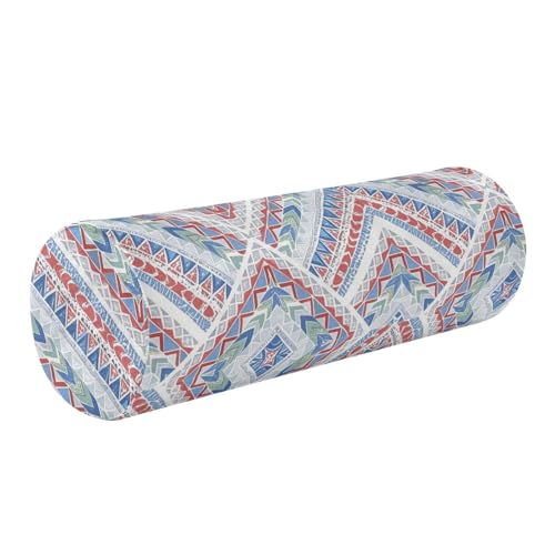 miaozhen Boho Red Blue Irregular Texture Small Round Pillows Decorative Throw Pillows Small Round Pillows for Chairs almohada para piernas 5.5''x17''