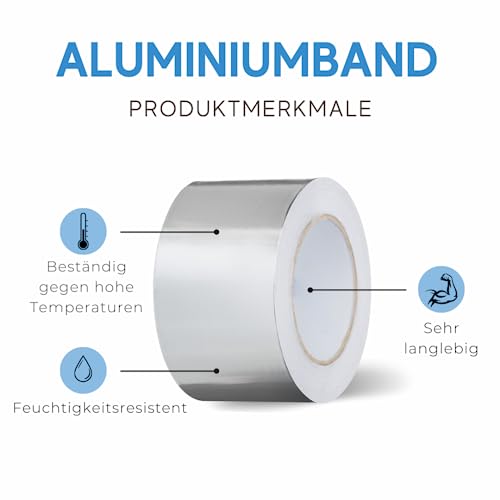 PROFIVENT.DE Aluminium Klebeband Hitzebeständiges Wasserdichtes Alu Klebeband zum Reparieren von Metalloberflächen Metallklebeband UV Aluband Dampfsperre Klebeband 45m (48mm/45m)