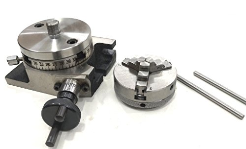 3" Inches /80 Mm Rotary Table & 65 Mm 3 Jaws Self Centering Chuck+ Steel Back Plate+ 3X M6 T-Nuts Bolts-Metalworking, Engineering Indexing Milling Kit #TOP4