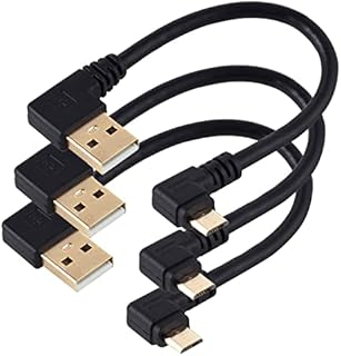 Herfair USB to Micro USB Cable, 5 Pin Short Micro USB Cable - Right Angled Micro USB to USB Cord Gold Plated Android Cable for Data Transfering and Fast Charging (15cm, Micro USB Cable, Pack of 3)