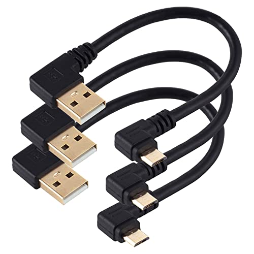 Herfair 15cm Gold Plated 90 Degree Micro USB to USB Cable - 3 Pack for Charging & Data Transfer (Smartphone, MP3 Player, Tablet, etc.)