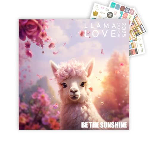 Llama Love Calendar 2025 with Sticker Pack, 12 x 12 inch, Inspiration Quotes, Llama Gift, Llama Wall Calendar and Sticker Set