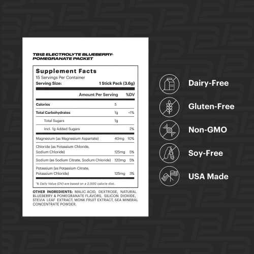Tb12 Electrolyte Supplement Powder For Fast Hydration By Tom Brady - Natural, Easy To Mix Powder. Low Sugar, Low Calorie, Vegan. Magnesium, Sodium, Potassium, Zinc. (Blueberry Pomegranate Flavor) #TOP3