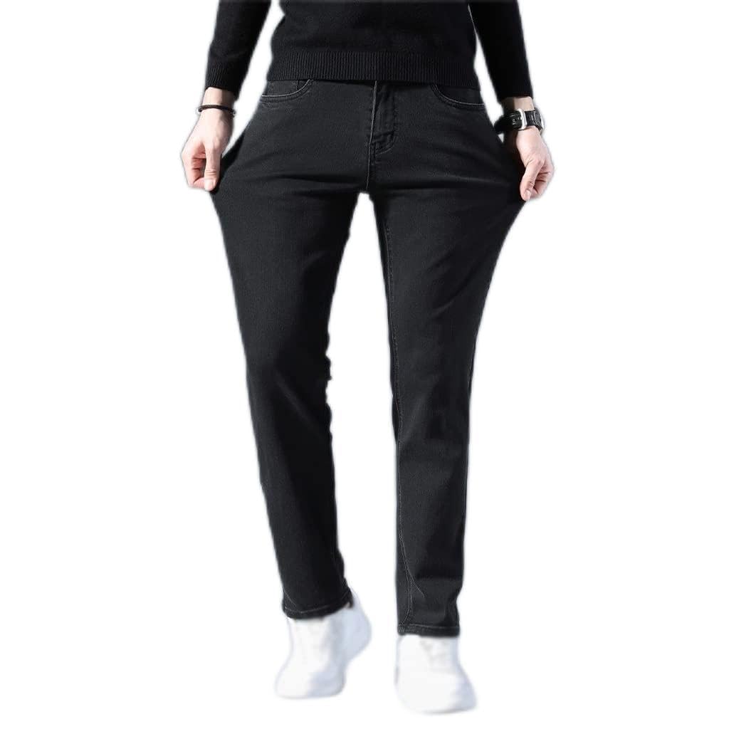 Mens Jeans Straight Fit Business Pants Classic Mid Waist Soft Stretch Trousers Male Fabric