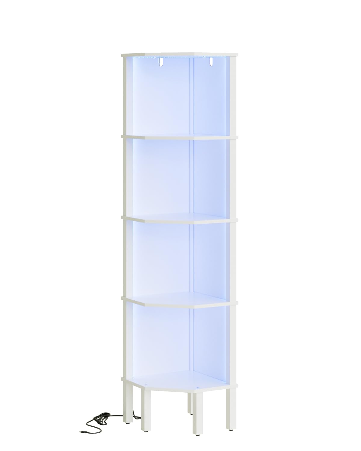 Scaffale angolare a LED con illuminazione, 5 ripiani, libreria angolare, scaffale per piante, per soggiorno, ufficio, camera da letto, 127 x 29 x 29 cm, bianco