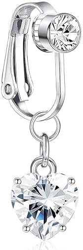 LANLOY1PCS Fake Belly Button Rings | Clip On Belly Piercing Jewelry | 316L Stainless Steel Heart-shape Evil Eye Rhinestone Navel Belly Rings for Women Girls - Non Piercing Silver