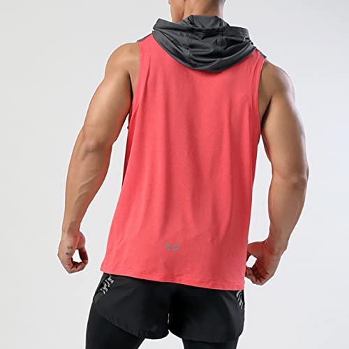 Image of Mens Sleeveless Workout Hoodie Shirts Cut Off Hooded Athletic Gym Tank Tops for Men T55N