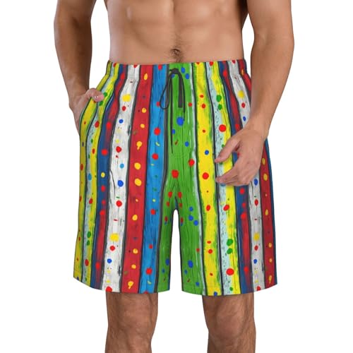 Colorful Wood Board Print Stylish Beach Shorts Swim Trunks Lightweight Breathable Summer Outdoor Activities