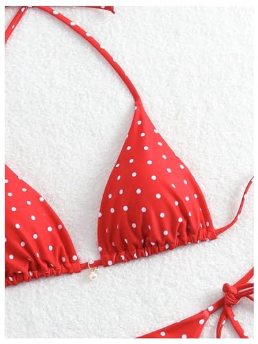SOLY HUX Women's Polka Dots Print Bathing Suit Halter Triangle Tie Side Bikini Sets Two Piece Swimsuit3