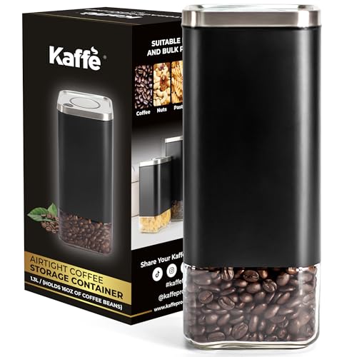 Kaffe Glass Coffee Canister (16oz) w/Airtight Lid - Click to Release Seal - BPA Free Glass & Stainless Steel - Elegant Kitchen Storage Container for Coffee, Nuts, Rice, Flour, Sugar, Tea, Cereal