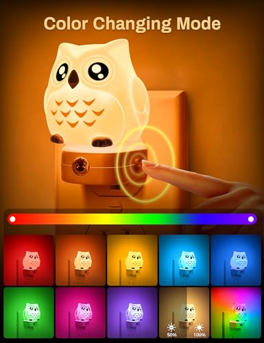 Image of DORESshop Owl Night Lights Plug Into Wall [2 Pack], Cute Night Light for Kids, 8-Color LED Night Light, Nightlight with Dusk to Dawn Sensor for Kids Room, Bathroom, Bedroom Decor, Children Gift