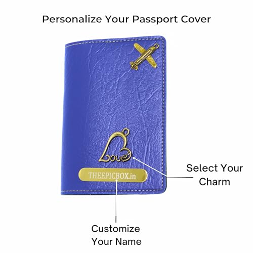 Image of Personalized Leather Passport Holder Cover | Custom Name & Charm | Sleek & Stylish Travel Wallet for Men & Women | Faux Leather Passport Cover | Unisex Travel Accessory (Blue Classis)