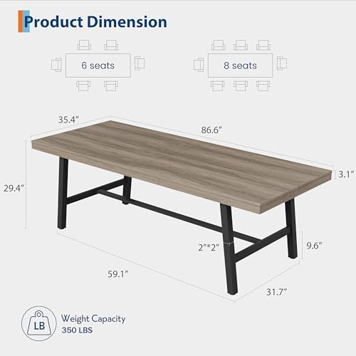 Image of GarveeHome Industrial Dining Table for 8-10 People, 86.61 inch Long Kitchen Table with Sturdy Metal Frame, Rectangular Counter for Dinner, Kitchen, Dining Room (Grey Walnut, 87 inch Non-extendable)