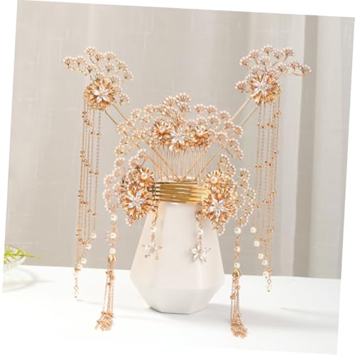 Bâtons à cheveux chinois accessoires chignon dorés avec perles de fête
