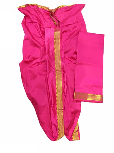 Image of Rameshwaram Fabrics Readymade Dhoti for Men, Velcro Style Stitched Mens Silk Dhoti Pant with Stole Set