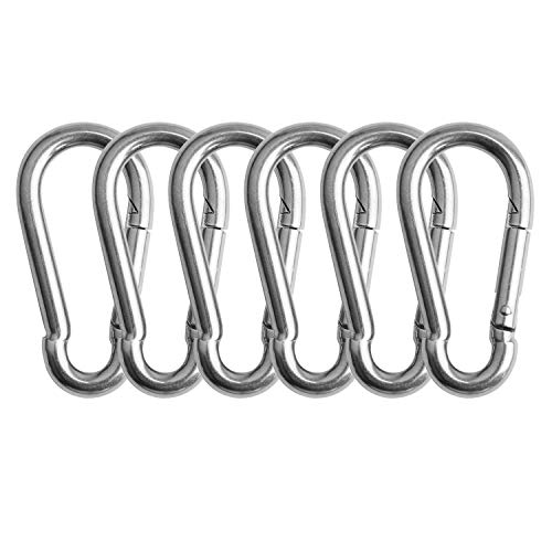 Topfinder 6Pcs M6 Carabiner Clip 304 Stainless Steel Spring Snap Hook for Camping Fishing Hiking Traveling Gym Cable Weight Hook Keychain