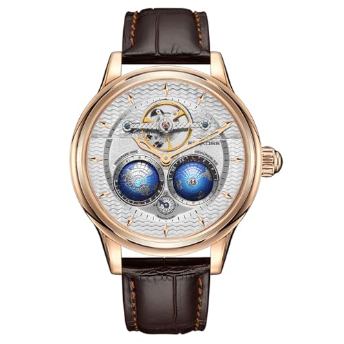 Image of SEAKOSS Watches for Men Automatic Mechanical Luxury Flywheel Watch 3D Double Globe Stainless Steel Case Men Wrist Watch