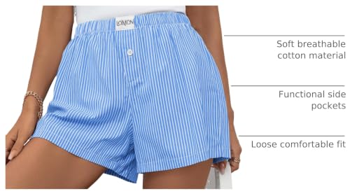 Image of LOMON Boxer Shorts for Women Summer Gingham Pajamas 2026 Lounge Sleep Pj Plaid Shorts Y2K Beach Bottoms with Pockets