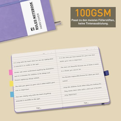 PYNEX Notizbuch A5 Liniert, Hardcover,Notebook, Leder Notizblock With 192 Blatt 100GSM, Tagebuch für Erwachsene,Schule - Lila