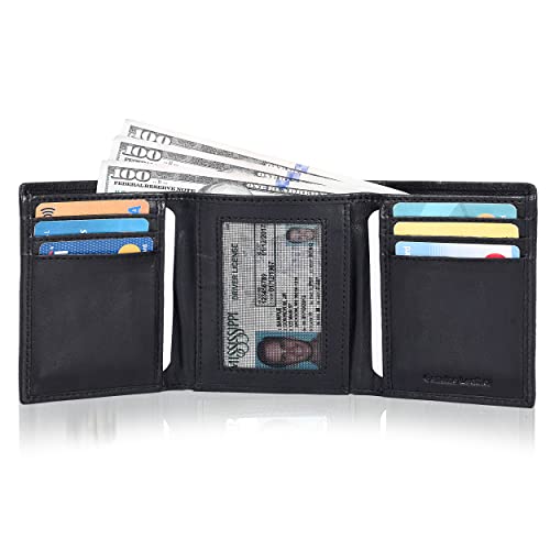 Image of Tri fold Leather Wallet for Men with RFID | Slim Wallets for Men with 1 ID and 6 Credit card slots | Front Pocket Minimalist