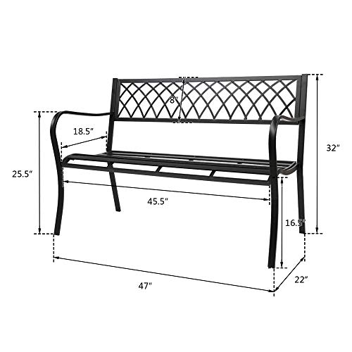Xyyssm,Garden Bench, Antique Metal Outside Bench W/Warm Welcome Pattern, Elegant Bronze Finish And Durable Metal Frame For Park Yard Porch Chair,Black #TOP2