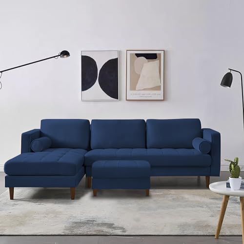 Image of Lezra LHS 4 Seater L Shape Sofa Set with Center Table for Living Room (Blue Fabric) Premium Fabric Sofa