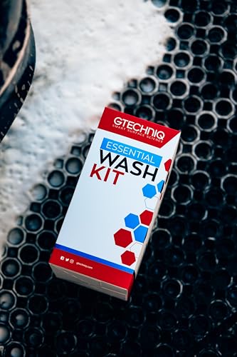 Gtechniq Essential Wash Kit for Cars, Car Washing Kit with Car Shampoo, Wheel Cleaner, Microfibre Car Wash Mitt and Microfibre Towel, Car Accessories for Highly Effective Cleaning