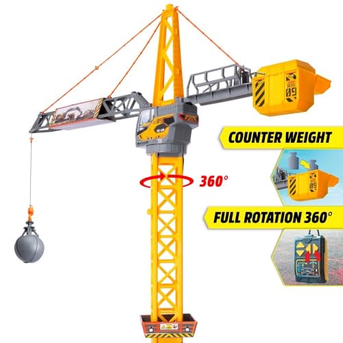 Dickie Toys Mighty Crane (110 cm) - Spielzeug Kran mit 360°-Drehung, Abrissbirne & Greif-Funktion - Ferngesteuerter Kran Spielzeug für Kinder ab 3 Jahre mit Kabel-Fernbedienung - 203729022