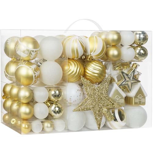 yazi 豪華105点セット クリスマス ボール クリスマスツリー オーナメント ゴールド デコレーション 雪だるま・トップ星・雪の華 おしゃれ ボールセット クリスマス オーナメント 北欧 クリスマスツリー 飾り付け ゴージャスな配色 ゴールド