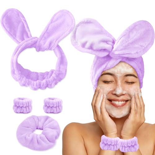 my novel things Face Wash Headband and Wristband Fashion Spa Headband, Coral Velvet Face Wash Set, Adjustable Makeup Headbands Hair Band for Washing Face, Facial Skincare Gift for Girls Women