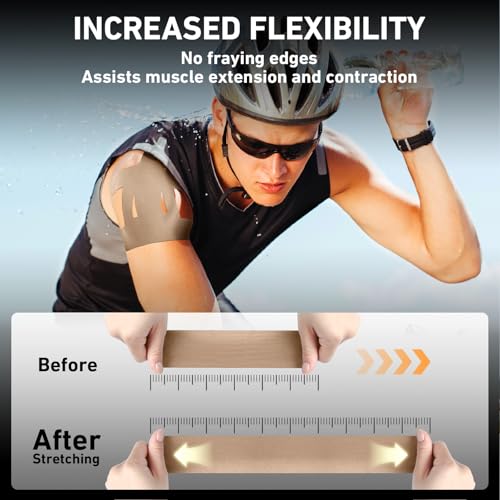 Image of Kinesiology Tape for Shoulder Precut, 12 PCS Black&Beige Mixed Colors, Shoulder Tape for Pain Relief, KTQUICK Original Cotton Waterproof&Breathable, Enhance Elastic Sports Tape for Pain Support&Muscle