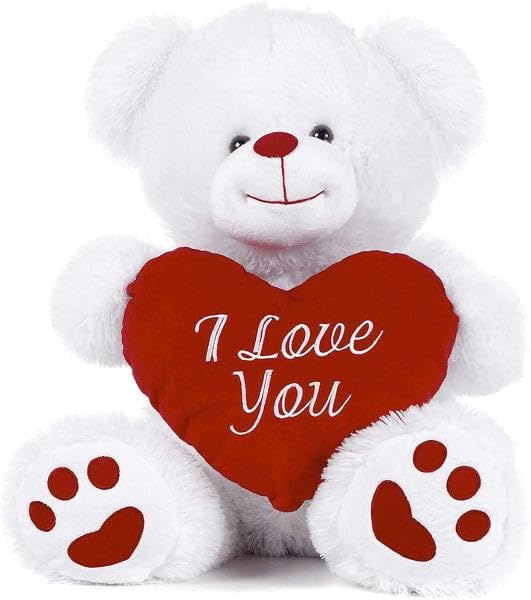 Generico Orsacchiotto Peluche Gigante con Cuore 'I Love You', Bianco e Rosso, 100 cm