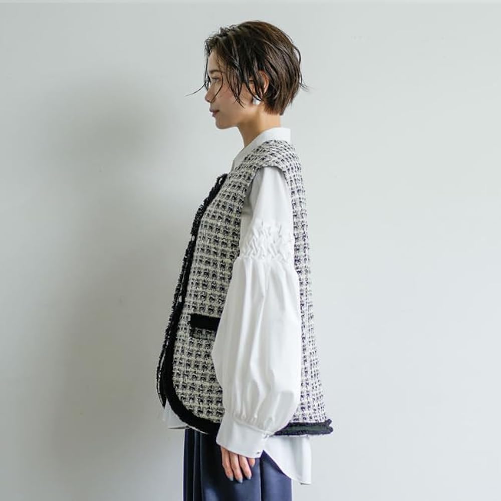 Amazon | [Lallia Mu] ラリアムー ラウンドヘム ツイード ベスト ジレ