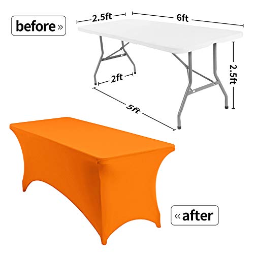 Image of Peomeise 6FT Spandex Table Cover Rectangular Stretch Spandex Tablecloth (Orange,6FT)