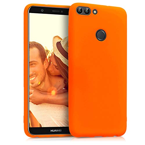 kwmobile Funda para Huawei Enjoy 7S / P Smart (2017) Carcasa   Ultrafina de TPU y Silicona con Bordes elevados anticaídas   Naranja neón