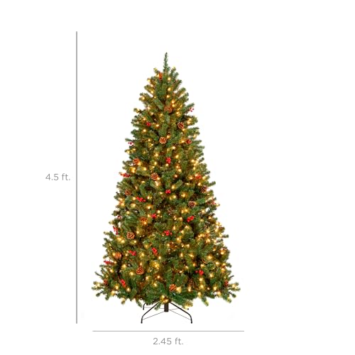Image of Best Choice Products 4.5ft Pre-Lit Pre-Decorated Artificial Christmas Tree Spruce w /Twinkling LEDs Pinecones, Berries, 150 Lights, w / 398 Tips