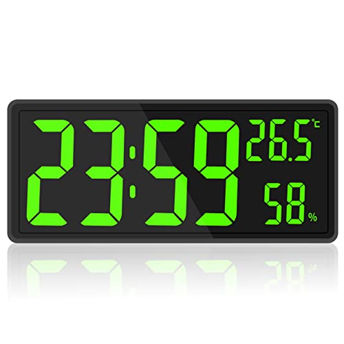 Yoiimiya Reloj de Pared Digital LED, Pantalla de DíGitos Grandes, Temperatura y Humedad Interior, para Granja, Hogar, Aula, Oficina, Verde